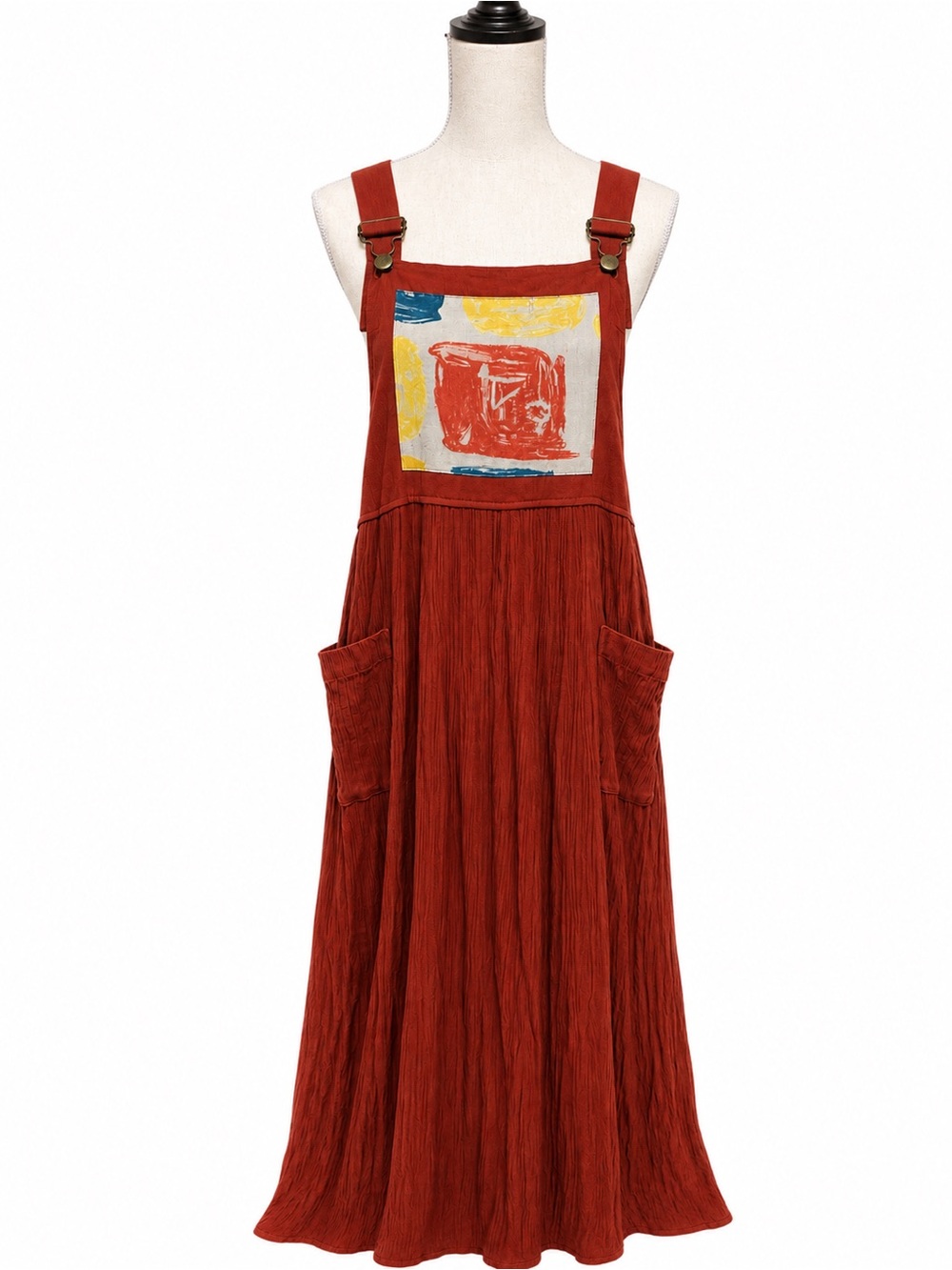 Vintage Orange Overall Style Dress Artsy Boho